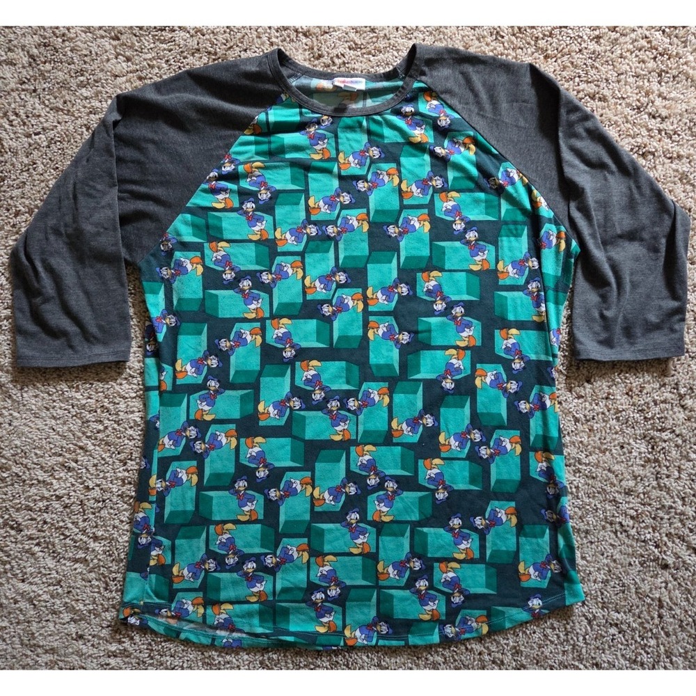 NICE! LuLaRoeDonald Duck Disney Shirt Women 2XL Baseball Tee Randy Green